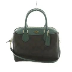 コーチ COACH ミニベネットサッチェル 2WAY ボストンバッグ ハンドバッグ ショルダーバッグ シグネチャー柄 バイカラー PVC レザー 茶 緑 F32193 /MI ■GY18
