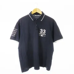 ラコステ LACOSTE ポロシャツ 半袖 鹿の子 ロゴプリント No.33 ライン FR 5 US L XL 紺 ネイビー /CK7