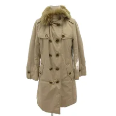 バーバリー ロンドン BURBERRY LONDON 中綿コート ダブル 裏地ノバチェック フォックスファー ひざ丈 38 ベージュ /FF