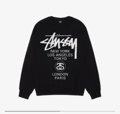 STUSSY(ステューシー) ワールドツアー クルーネック 黒 パーカー