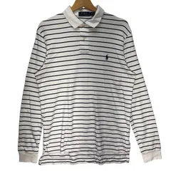 POLO RALPH LAUREN ポロラルフローレン ボーダー ポニー刺繡 長袖 ポロシャツ ワンポイント刺繡 China製 Mサイズ ホワイト ネイビー