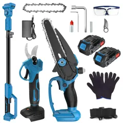 【新品】高枝チェーンソー 高枝電動バサミ 充電式 電動チェーンソー 電動 高枝切りバサミ 1台4役セット 延長ポール 充電式 21V 2000mAh 大容量バッテリー2個搭載 6インチ コードレス パワフル 高枝のこぎり 剪定はさみ 強力 木工切断 高枝伐採 