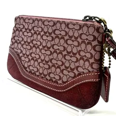 COACH コーチ ポーチ ミニシグネチャー キャンバス スエード ボルドー レッド リストレット付き 小物入れ 化粧ポーチ レディース 人気 定番 おしゃれ ロゴ 正規品 コンパクト ギフトにもおすすめ