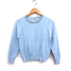 エフデ ef-de ビジュー付き ニット セーター 長袖 丸首 無地 ウール混 9 ライトブルー /FT49