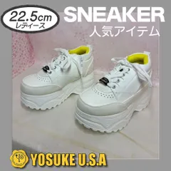 ♡新品未使用・美品♡ 22.5cm ヨースケ YOSUKE 厚底 スニーカー ホワイトコンビ レディース 人気 定番 白 ローカット プラットフォームスニーカー 7cm 厚底フラットソール　MY1437-281