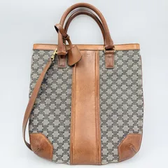 CELINE（セリーヌ）マカダム トートバッグ ヴィンテージ ハンドバッグ／ショルダーバッグ PVC レザー ブラウン系 ゴールドトーン金具 レディース