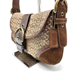 【美品】COACH  Y2K micro signature canvas suede beige brown gold parts hobo belt shoulder bag unisex コーチ ショルダーバッグ