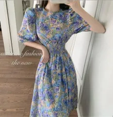 新品) 水彩パフスリーブ 接触冷感 Long ロング ワンピース 出品