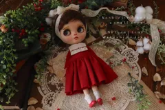 No.A268 ブライス blythe 赤色の刺繍えりワンピース アウトフィット