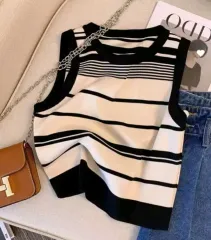 ボーダー柄 半袖 ニット ベスト