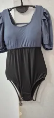 ブルー/ブラック パフ 半袖 水着 M