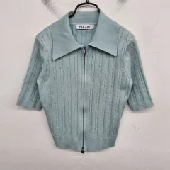 レディース 44 size FOCUS 半袖 ケーブル ニット ジップアップ カーディガン