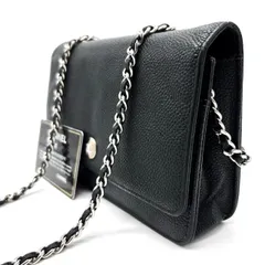 【美品】CHANEL シャネル チェーンウォレット ハンドバッグ ショルダーバッグ キャビアスキン ココマーク レザー 革 ブラック 黒色 フラップ ユニセックス 男女兼用 メンズ レディースのサムネイル