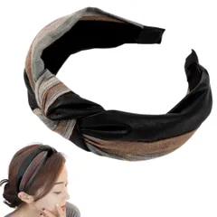 カチューシャ 綿麻 PUレザー 痛くない 韓国風 ヘアバンド レディース バイカラー 大人 おしゃれ ヘアアクセサリー (ライトブラウン, フリーサイズ) [ライトブラウン] [フリーサイズ]