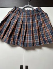 春/夏/秋 お勧め オレンジネイビー チェック プリーツ スカート ヴィンテージ