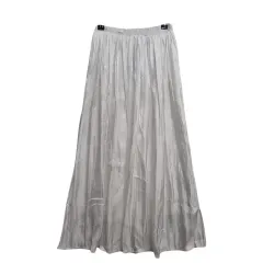 GRL 白 ラメ プリーツ ロング丈スカート ／ シャーリング スカート F コットン 100 %