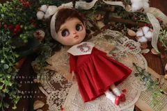 No.A269 ブライス blythe 赤色の刺繍えりワンピース アウトフィット