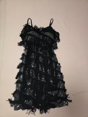 黒 スパンコール フリンジ ミニ ワンピース