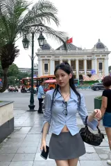 カーキポイント Vジップアップシャツ ブルー