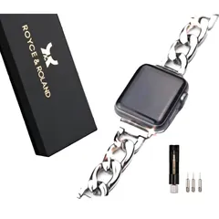 【新品】 Royce&Roland Apple watch 高級 バンドチェーン コマ調整器付き/ステンレス シルバー (40mm 41mm 42mm) 長さ調整/アップルウォッチ 鎖 ベルト (Series 11 10 9 8 7 6 5 4 SE Ul 1