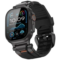 【新品】 ULTIMAL ウォッチ バンド for Apple Watch Ultra 3/2/1対応 49mm/46mm/45mm/44mm メンズモデル、シリコンバンドに耐久性のあるステンレススチールバックル付き。Apple Watch Ultra 3 0