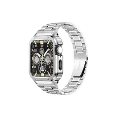 【新品】 MioHHR ステンレススティール製バンド、ケース互換性 Apple Watch Bands 44/42mm,金属製保護バンパーカバー付き頑丈なストラップ iWatch シリーズ 6/5/4/SE3/SE2/SE/3/2/1 男性用 (シルバー)