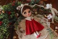 No.A270 ブライス blythe 赤色の刺繍えりワンピース アウトフィット