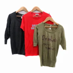 ロデオクラウンズ Rodeo Crowns ニット カットソー Tシャツ ラウンドネック 半袖 七分袖 プリント 刺繍 3点セット おまとめ S M カーキ 赤 レッド チャコールグレー /HO5