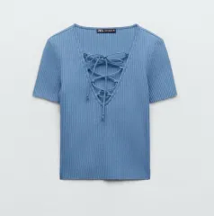ZARA(ザラ) 青 Vネック 半袖 Tシャツ S 新品