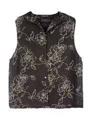 L JPN 花柄 ボタン ノースリーブ ベスト ブラウス レディース