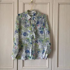 42　鎌倉シャツ カマクラシャツ KAMAKURASHIRTS ブラウス シャツ トップス　Sサイズ 36 7号 　レディース　blouse　shirt　Tops　ladies 花柄 総柄 フリル　お呼ばれ　デート　オフィスカジュアル　食事会のサムネイル