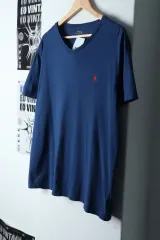 （ L ー XL ） ポロ Ralph Lauren(ラルフローレン) 半袖 Tシャツ Vネック ネイビー レッドポニー- 133FB