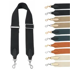 [masamilk] 帆布 牛革 ショルダーストラップ 太め 幅5cm バッグ用 ショルダーベルト キャンバス 交換用 単品 (ブラック×シルバー) [ブラック/シルバー]