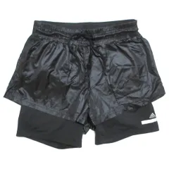 アディダス バイ ステラマッカートニー adidas by Stella McCartney ショートパンツ インナータイツ付き レイヤード ランニングウェア スポーツウェア ナイロン ロゴ プリント XS 黒 ブラック /X