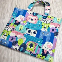 ファスナー付き ミニトートバッグ アニマル柄 フラットタイプ ポケット付き ☆ ハンドメイド
