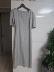 (新品)CHECKパータン スクエアネック 半袖 Long ロング ONE PIECE 55サイズ