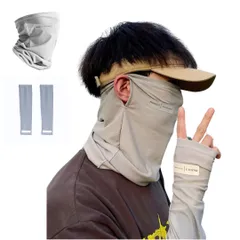 [LIMSE] 【接触冷感 UVカット99%以上】フェイスマスク＆アームカバー セット｜メッシュで通気性◎ 耳掛け付き・手の甲までカバー 男女兼用 夏用 日焼け対策 運転 アウトドア 通勤 通学 (ライトグレー) [ライトグレー]