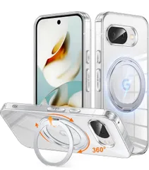 ★Google Pixel 9a 用 ケース Magsafe対応 ワイヤレス充電 360°回転スタンド 縦横両対応 Gunwon スマホケース グーグル ピクセル 9a 米軍規格 耐衝撃 マグセーフ リング マグネット ぐーくるぴくせる9a カバー「クリア」のサムネイル