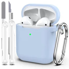 【新品】 MHYALUDO AirPods ケースカバー、AirPods 第 2 世代と第 1 世代用のソフトシリコン衝撃吸収保護ケース、スキンタッチキーチェーンとクリーニングキット付き、フロント LED 可視、スカイブルー 0
