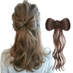 Luce brillare 髪飾り リボン ポニーテール クリップ ヘアクリップ 三つ編み 巻き髪 シニヨン つけ毛 部分ウィッグ ポイントウィッグ 簡単装着 ウィッグ 人工毛 七五三 浴衣 着物 和装 入園 卒園 発表会 子 [ダークブラウン] [ゆるふわ]