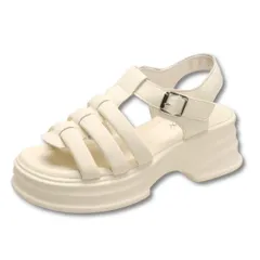 [ALVEIN] 厚底サンダル グルカ レディース グラディエーター ストラップ ソフト 痛くなりにくい 太ヒール 歩きやすい (ホワイト, 日本の靴のサイズ寸法, 大人, 数値, 24.5 cm) [ホワイト] [24.5 cm]