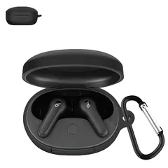 【新品】 JXRICH For Anker Soundcore Life P2 mini ケース Anker Soundcore Life P2 mini 用 カバー 落下防止 キズ防止 シリコンケース 装着充電可能 全面保護 カラビナ付き(ブラック) 0