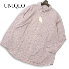 【新品 未使用】 UNIQLO ユニクロ 通年★ 長袖 ブロード チェック ボタンダウン シャツ Sz.4XL メンズ 大きいサイズ 特大