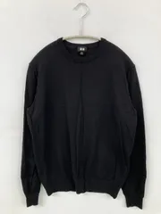UNIQLO ユニクロ ニット/セーター M ブラック コットン ナイロン ニット 無地 ミドル丈 長袖 クルーネック(丸首)