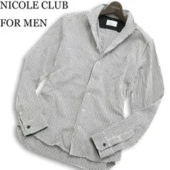NICOLE CLUB FOR MEN ニコルクラブ フォーメン 通年 襟ワイヤー★ 長袖 ドビー チェック スリム シャツ Sz.48 メンズ 白×黒