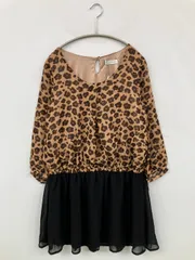 E hyphen world gallery イーハイフンワールドギャラリー ワンピース F ベージュ 無地 レオパード柄 ショート・ミニ丈 フレア 半端袖