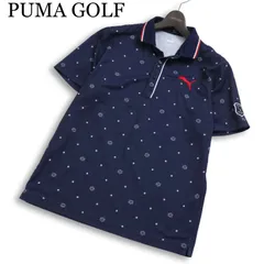 PUMA GOLF プーマ ゴルフ 春夏 ロゴ刺繍★ 半袖 ドット総柄 ポロシャツ Sz.L メンズ 紺 ネイビー
