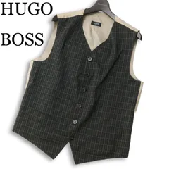 HUGO BOSS ヒューゴボス 通年 麻 リネン★ ストレッチ チェック 切替 ベスト ジレ Sz.50 メンズのサムネイル