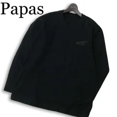Papas パパス 通年 ゆったり♪ 刺繍★ 長袖 クルーネック カットソー ロンTシャツ Sz.M メンズ 黒 日本製のサムネイル
