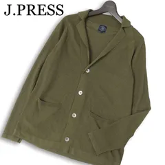 J.PRESS ジェイプレス 春夏 麻 リネン★ ニット カーディガン ジャケット Sz.L メンズ 緑カーキ
